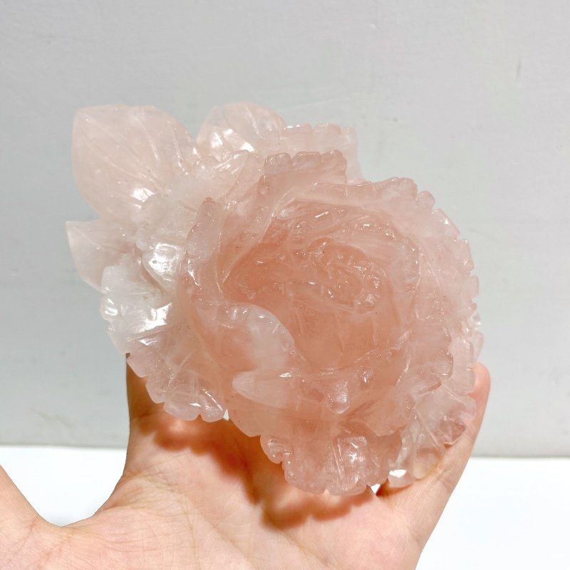 3 Pieces Beautiful Rose Quartz Flower Carving With Stand -Wholesale Crystals