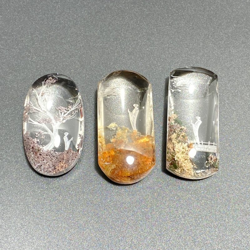 3 Pieces High Quality Buddhist Monk Bodhi Kensho Garden Quartz Inner Scene Carving - Wholesale Crystals