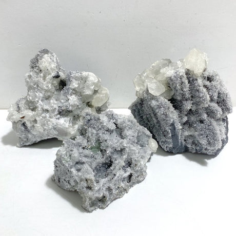 3 Pieces Large Black Clear Quartz Cluster Mixed Calcite Specimen -Wholesale Crystals