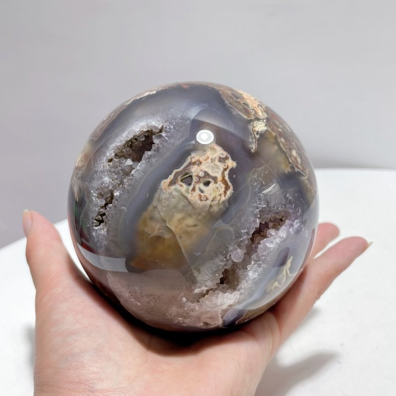 3 Pieces Large Druzy Geode Volcano Agate Sphere (UV REACTIVE) - Wholesale Crystals