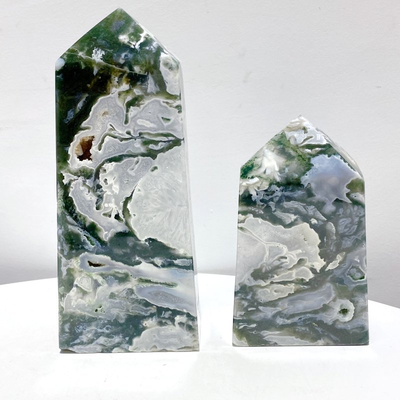 3 Pieces Large Druzy Moss Agate Geode Four - Sided Tower - Wholesale Crystals