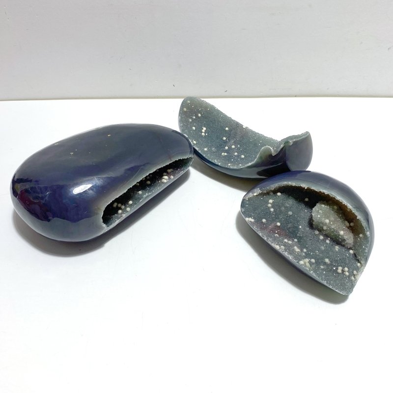 3 Pieces Large Geode Druzy Agate (Light Green Druzy) - Wholesale Crystals