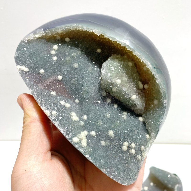 3 Pieces Large Geode Druzy Agate (Light Green Druzy) - Wholesale Crystals