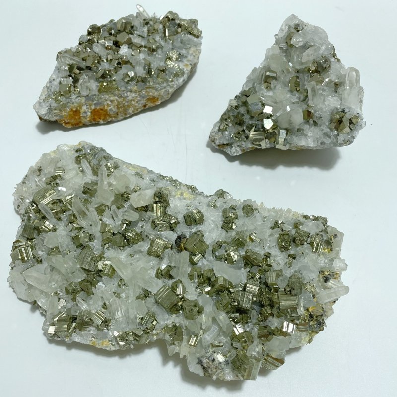 3 Pieces Large Pyrite Mixed Clear Quartz Cluster Specimen For Collection - Wholesale Crystals