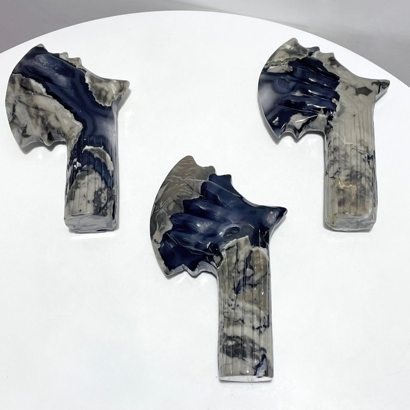 3 Pieces Large Volcanic Agate Ax Carving(UV - Reactive) - Wholesale Crystals