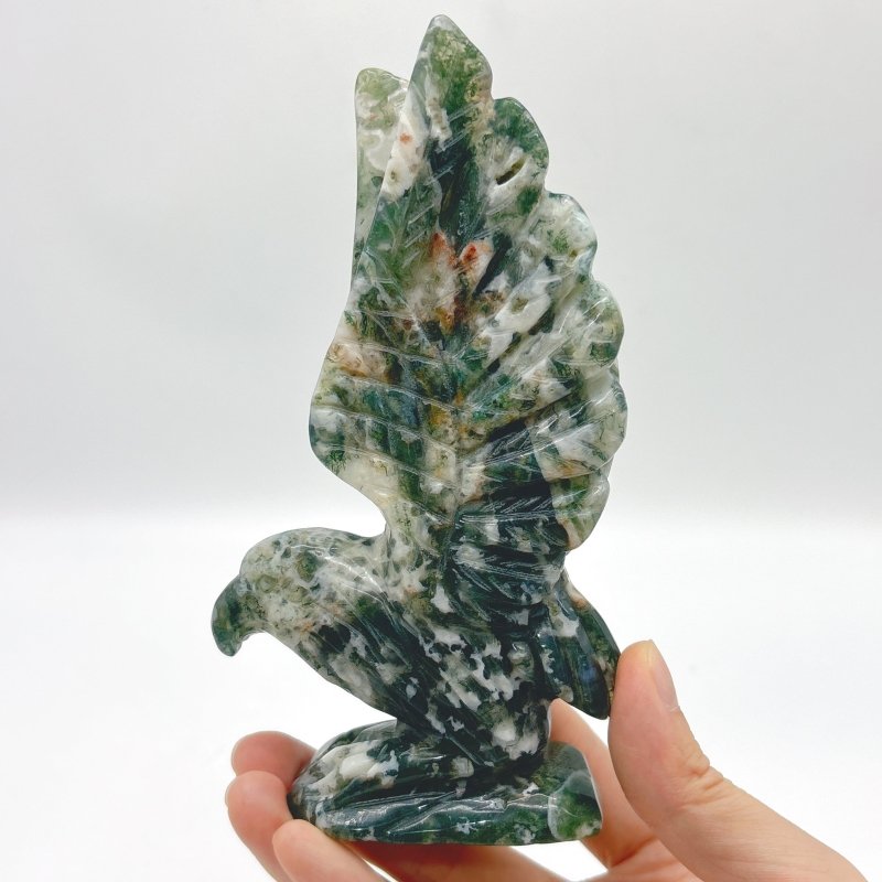 3 Pieces Moss Agate Eagle Carving - Wholesale Crystals