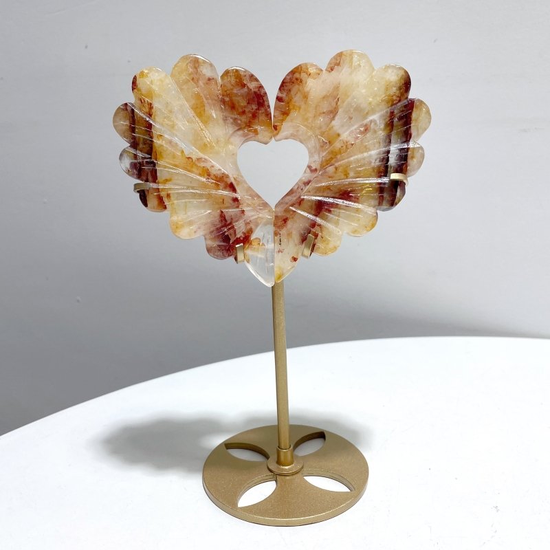 3 Pieces Unique Golden Hematoid Quartz Heart Wing Carving With Stand - Wholesale Crystals