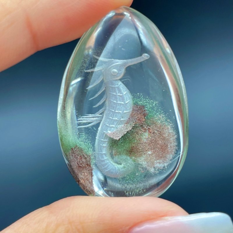 3 Pieces Unique Seahorse Garden Quartz Inner Scene Carving - Wholesale Crystals