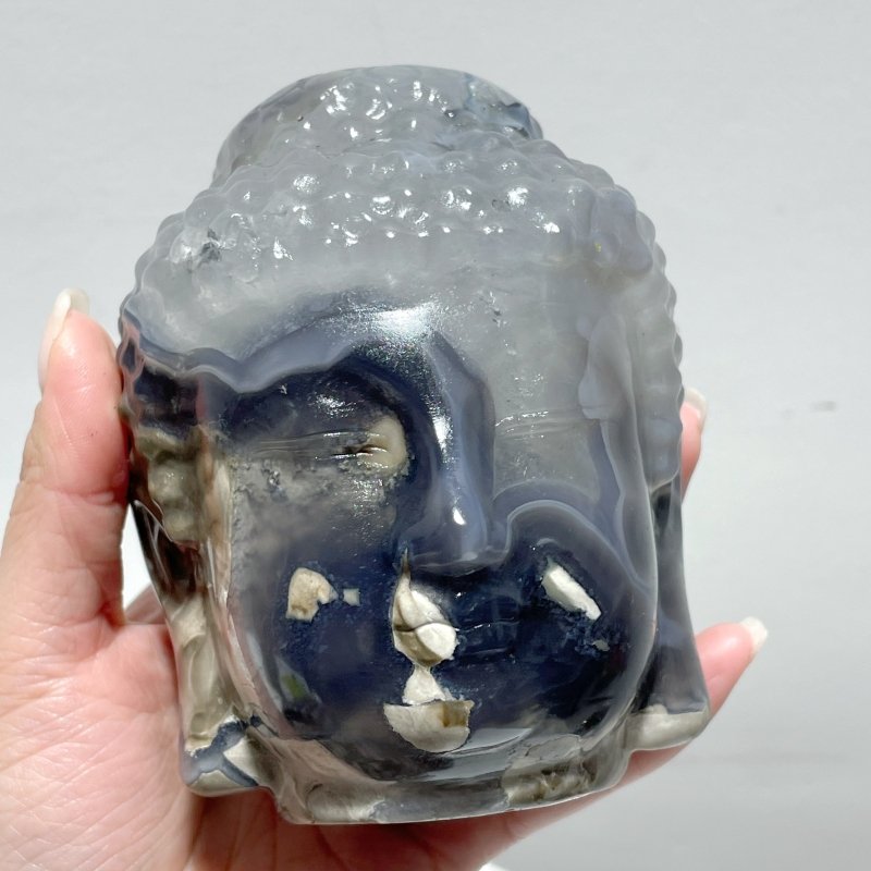 3 Pieces Volcano Agate Buddha Head Carving(UV - Reactive) - Wholesale Crystals