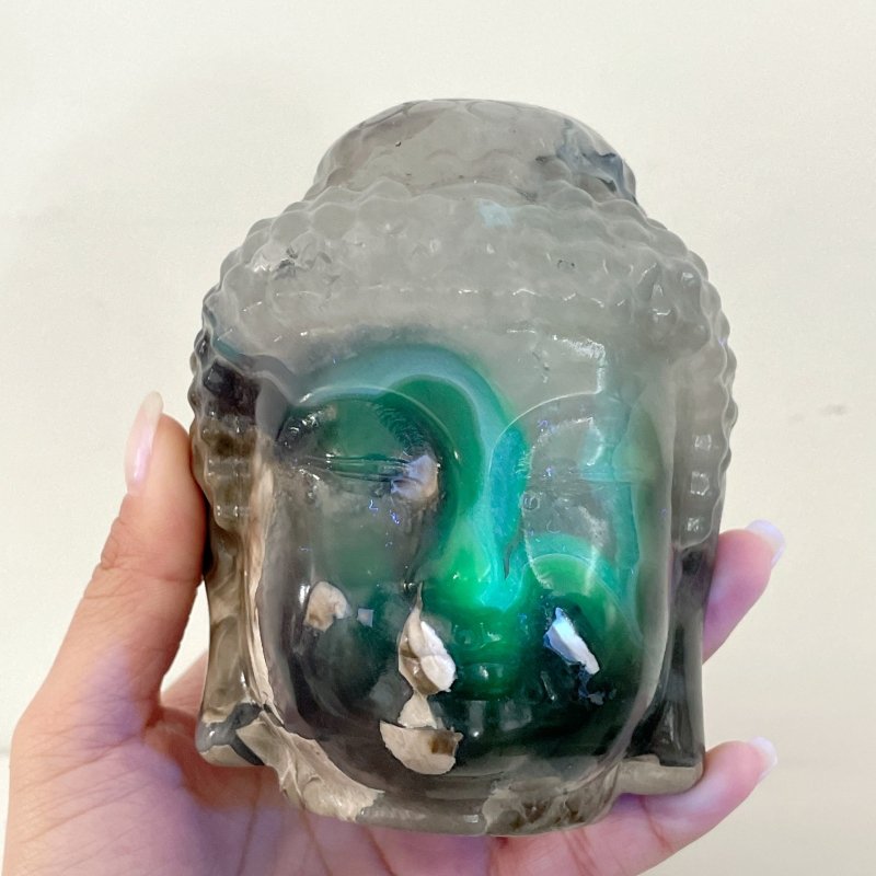 3 Pieces Volcano Agate Buddha Head Carving(UV - Reactive) - Wholesale Crystals