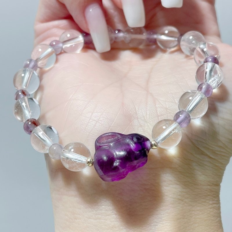 3 Types Fluorite Rabbit With Clear Quartz Bracelet Wholesale Original Design - Wholesale Crystals