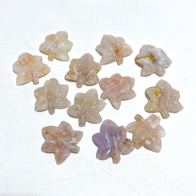 3 Types Mini Maple Leaves Carving Wholesale Sakura Flower Agate Crazy Agate - Wholesale Crystals