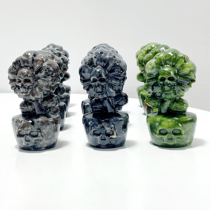 3 Types Skull Sunflower Carving Wholesale Green Jade Yooperlite Larvikite - Wholesale Crystals