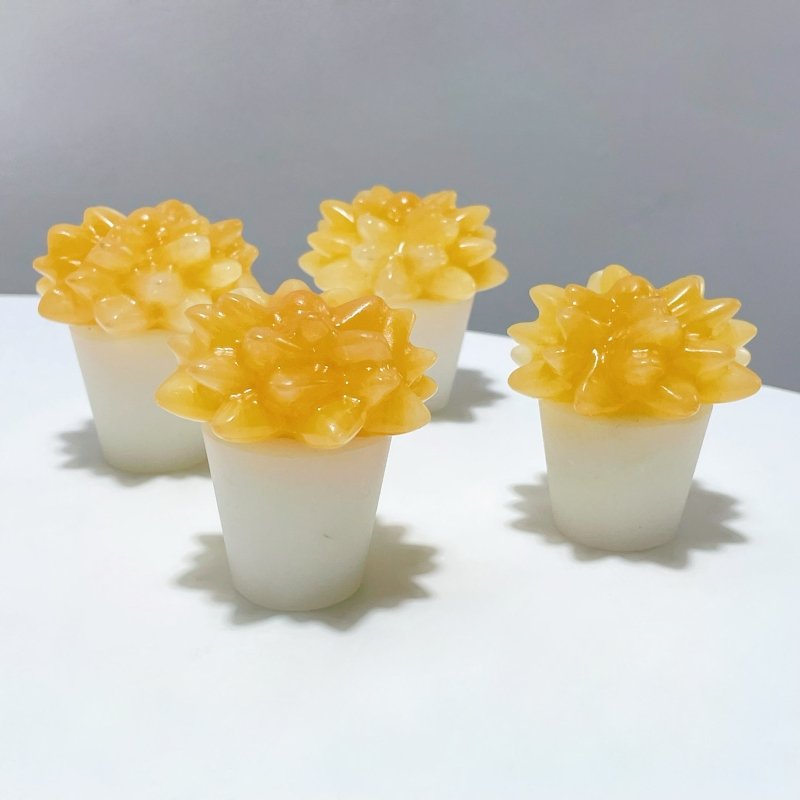 3 Types Succulent Potted Plants Carving Wholesale Yellow Calcite Strawberry Quartz Green Aventurine - Wholesale Crystals