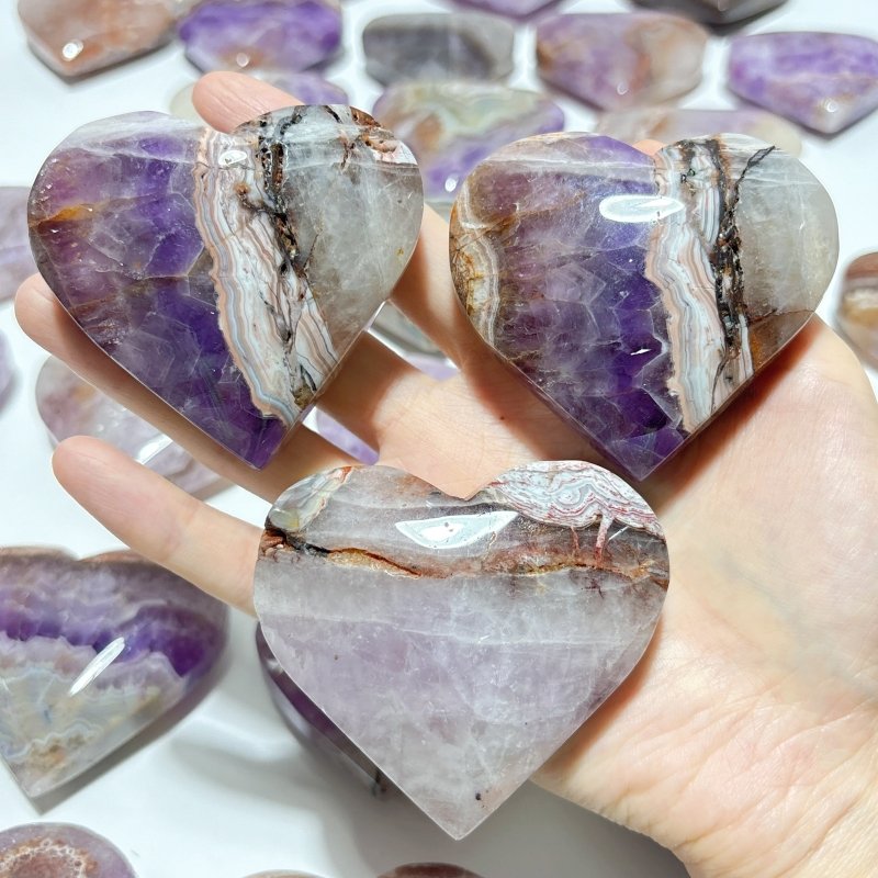 31 Pieces Amethyst Mixed Stripe Agate Heart - Wholesale Crystals