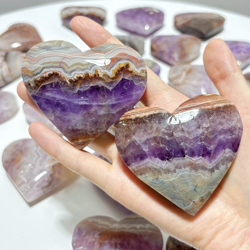 31 Pieces Amethyst Mixed Stripe Agate Heart - Wholesale Crystals