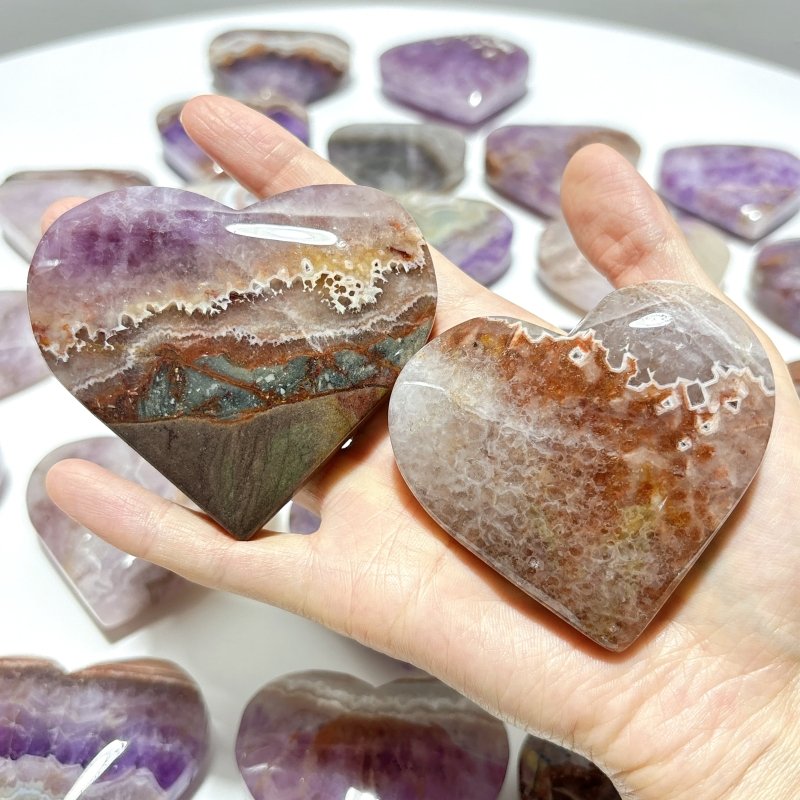 31 Pieces Amethyst Mixed Stripe Agate Heart - Wholesale Crystals