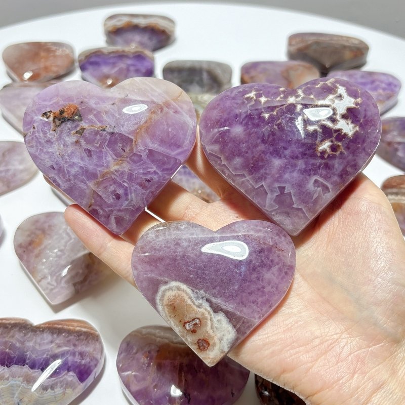 31 Pieces Amethyst Mixed Stripe Agate Heart - Wholesale Crystals