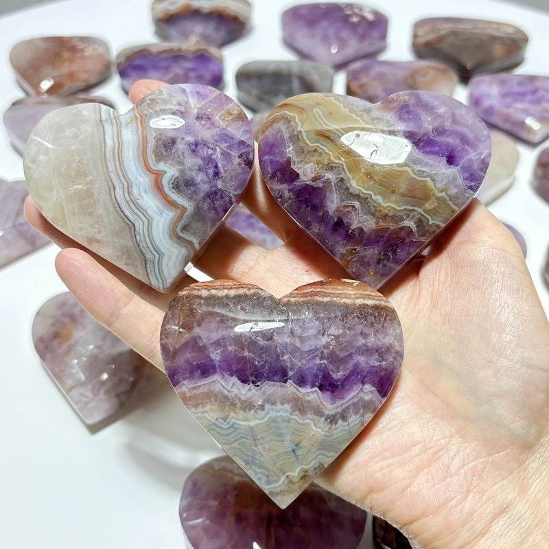 31 Pieces Amethyst Mixed Stripe Agate Heart - Wholesale Crystals