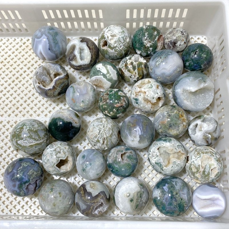 31 Pieces Geode Druzy Moss Agate Spheres (Sea Freight Only) -Wholesale Crystals