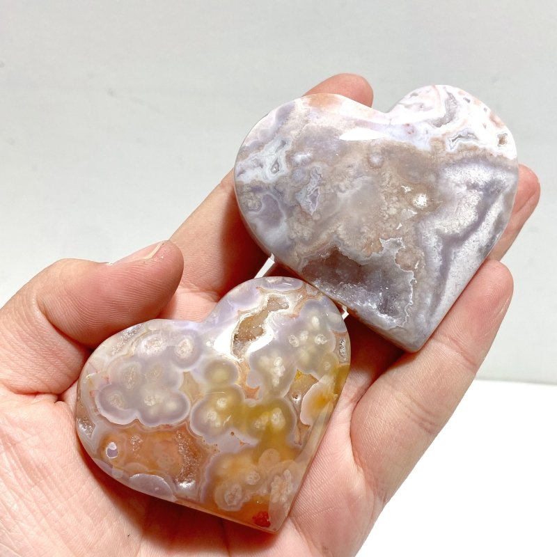 31 Pieces Geode Sakura Flower Agate Heart - Wholesale Crystals