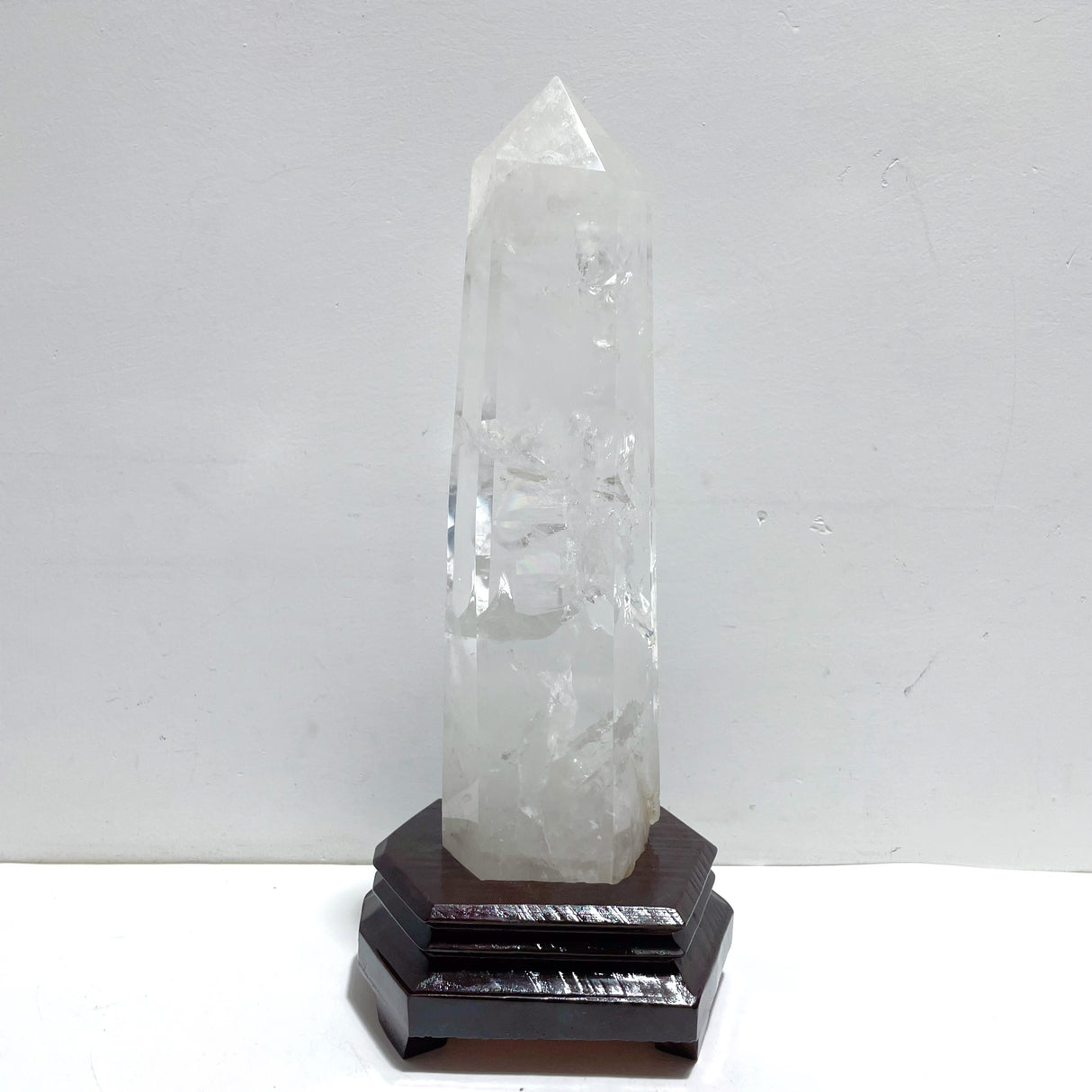 Large Clear Quartz Tower Point With Stand With Rainbow