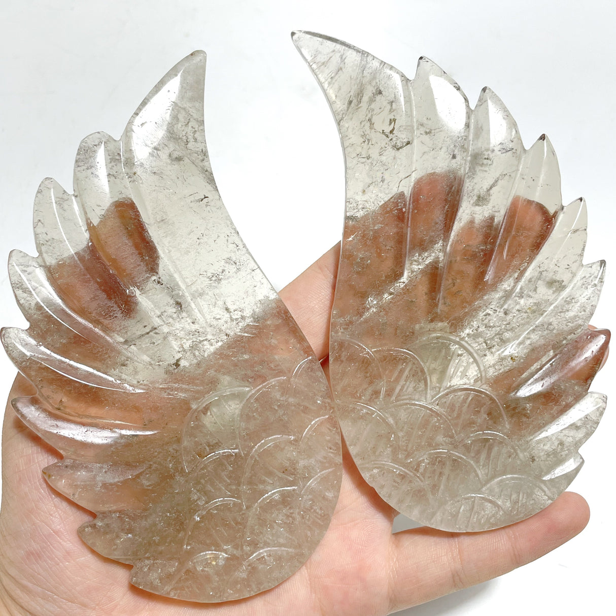 3 Pairs Angel Wing Carving With Stand Clear Quartz Smoky Quartz