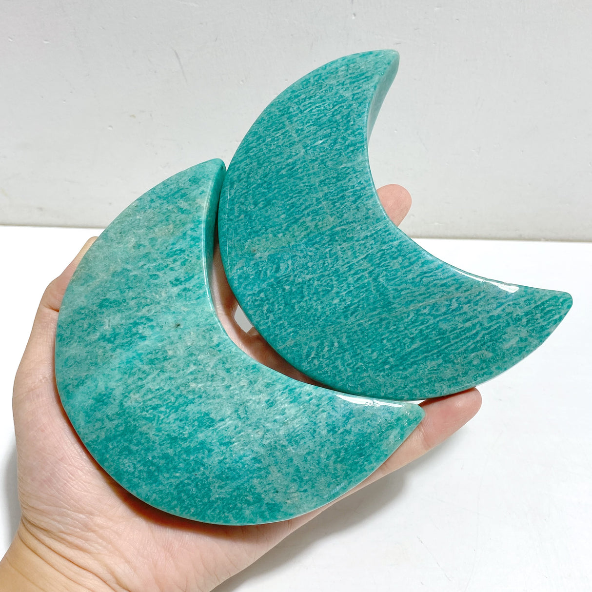 5 Pieces Large Amazonite Moon Carving With Stand