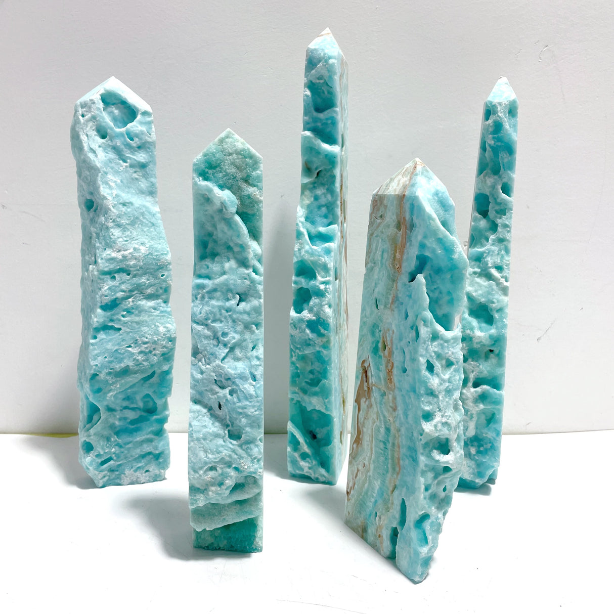 5 Pieces Large Blue Hemimorphite Four-Sided Tower Point Raw Side