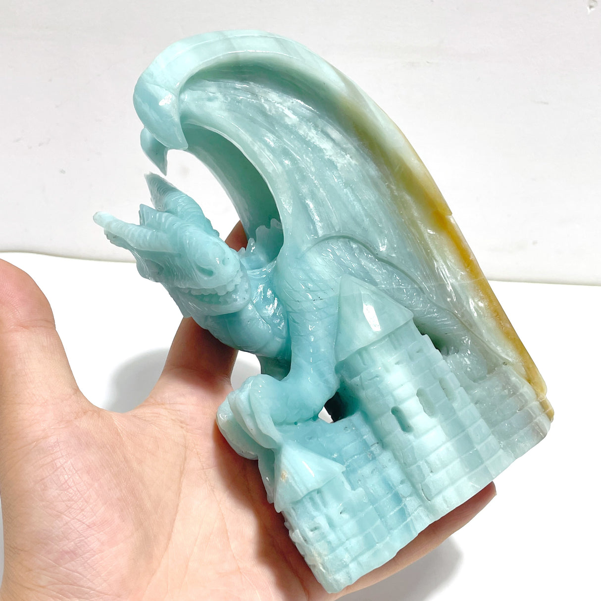 Beautiful Caribbean Calcite Flying Dragon Castle Carving