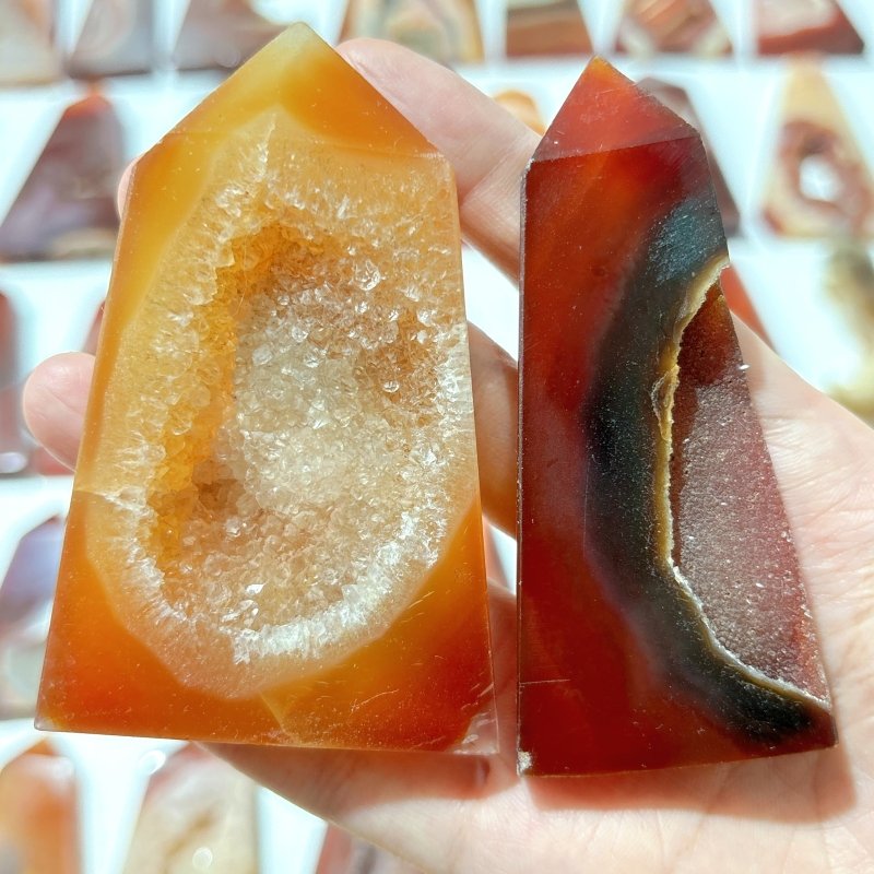 38 Pieces Geode Druzy Carnelian Four - Sided Points - Wholesale Crystals