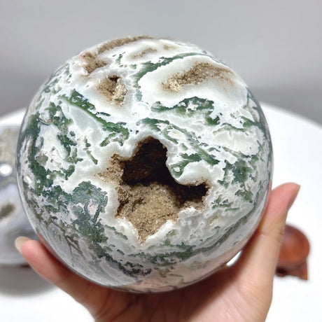 3Pieces Large Geode Moss Agate Large Sphere - Wholesale Crystals