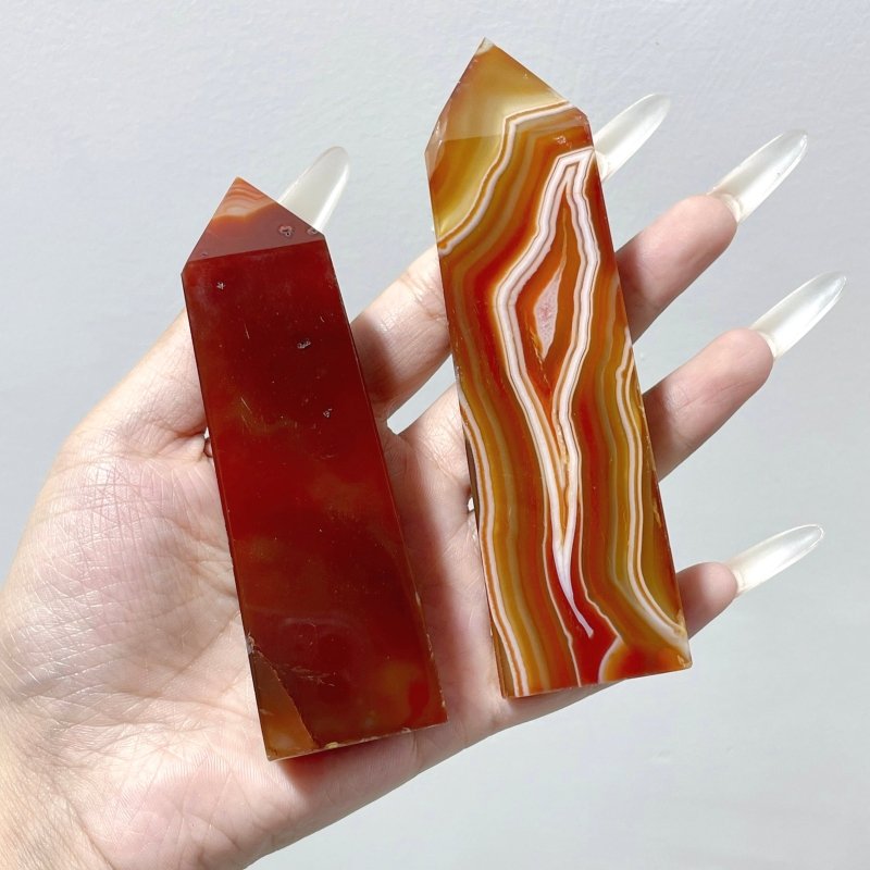 4 - 6in Red Carnelian Stripe Tower Point Crystal Wholesale - Wholesale Crystals