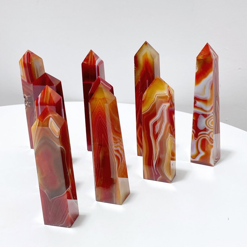 4 - 6in Red Carnelian Stripe Tower Point Crystal Wholesale - Wholesale Crystals