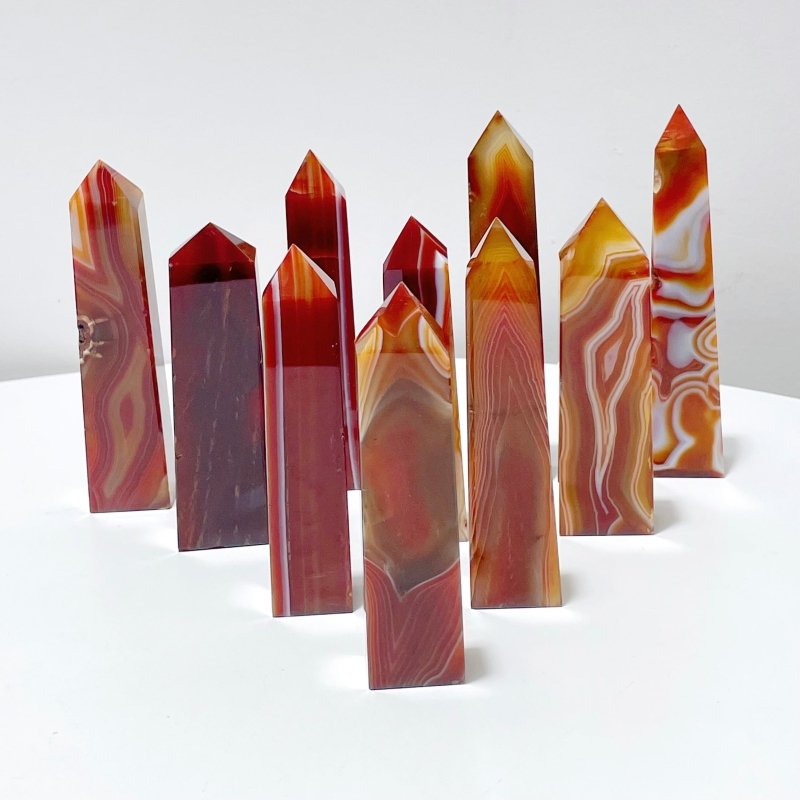 4 - 6in Red Carnelian Stripe Tower Point Crystal Wholesale - Wholesale Crystals