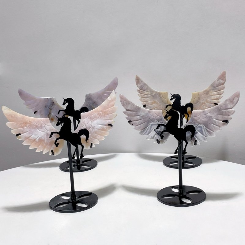 4 Pairs Beautiful Agate Small Pegasus Wing Carving With Stand - Wholesale Crystals