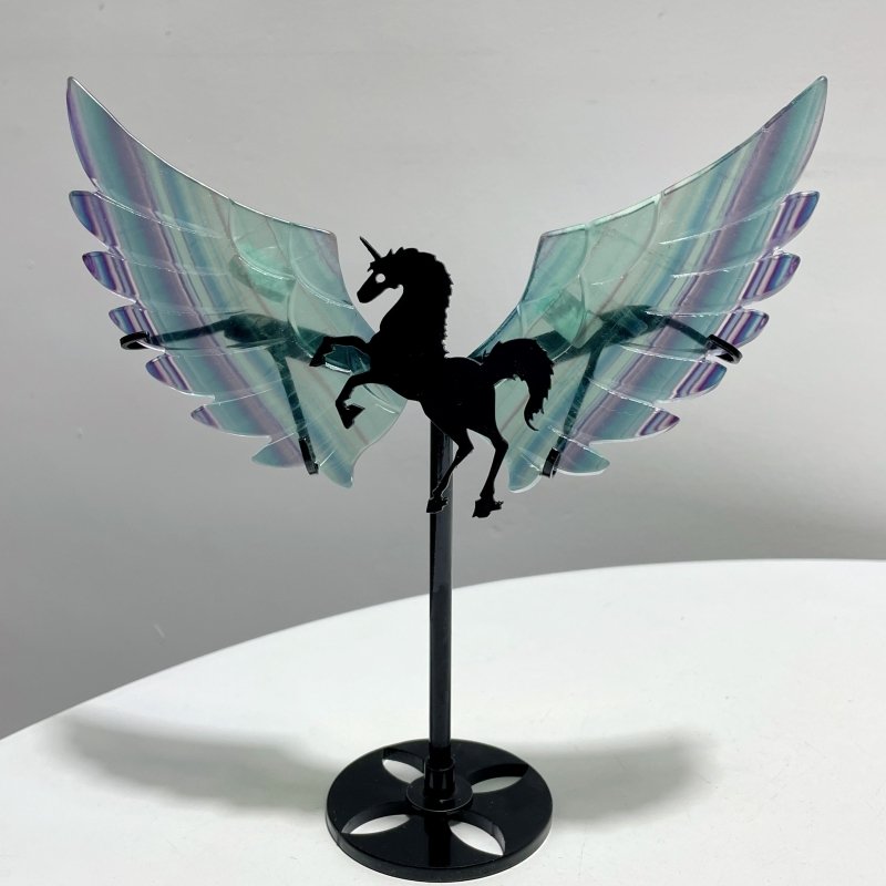 4 Pairs Beautiful Rainbow Fluorite Pegasus Wing Crystal Carving With Stand - Wholesale Crystals