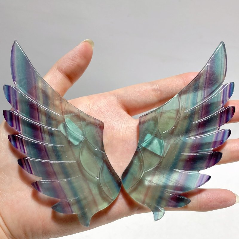 4 Pairs Beautiful Rainbow Fluorite Pegasus Wing Crystal Carving With Stand - Wholesale Crystals