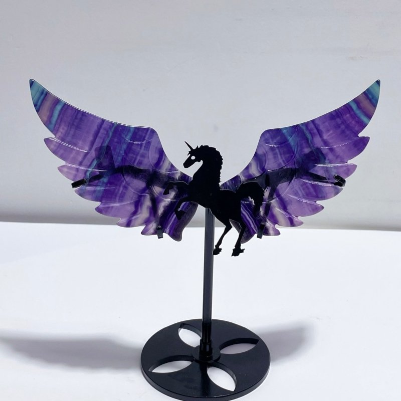 4 Pairs Beautiful Rainbow Fluorite Pegasus Wing Crystal Carving With Stand - Wholesale Crystals