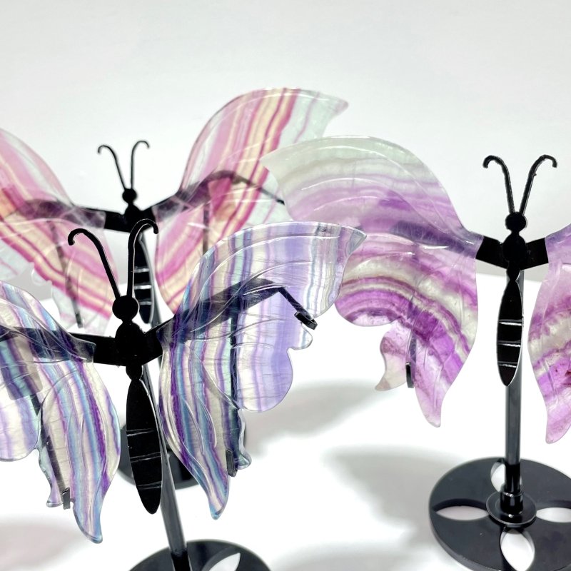 4 Pairs Beautiful Small Fluorite Symmetry Butterfly Wing With Stand - Wholesale Crystals