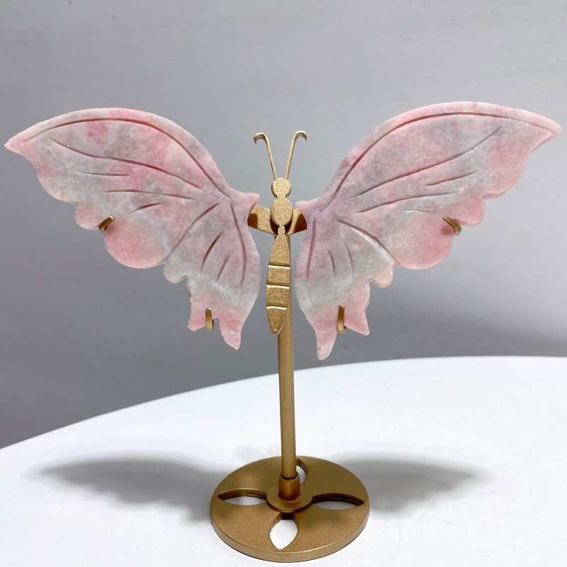 4 Pairs Cute Pink Opal Butterfly Wing Carving With Stand - Wholesale Crystals