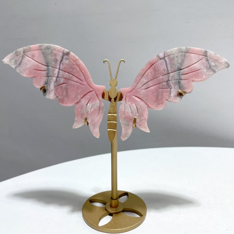 4 Pairs Cute Pink Opal Butterfly Wing Carving With Stand - Wholesale Crystals