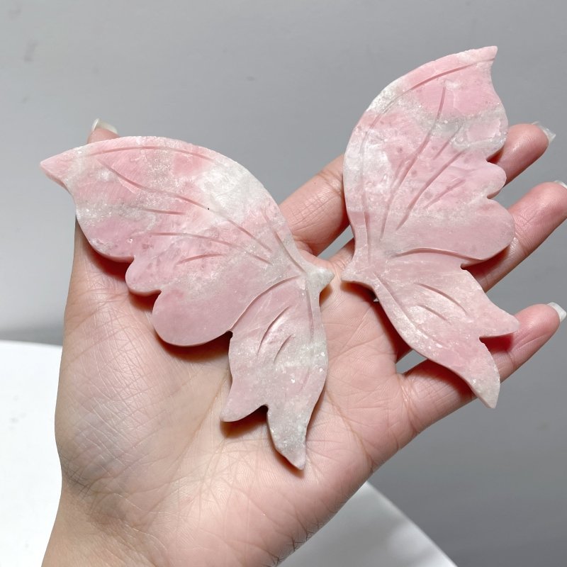 4 Pairs Cute Pink Opal Butterfly Wing Carving With Stand - Wholesale Crystals