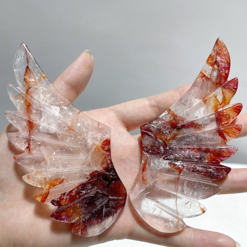 4 Pairs Fire Quartz Beautiful Pegasus Wing Carving With Stand - Wholesale Crystals