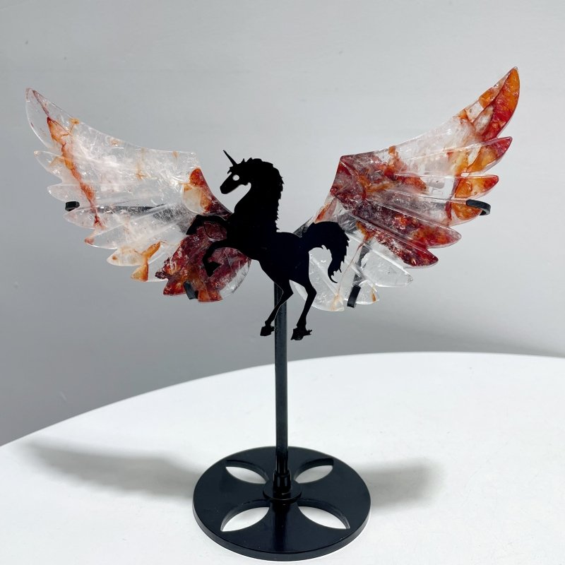 4 Pairs Fire Quartz Beautiful Pegasus Wing Carving With Stand - Wholesale Crystals