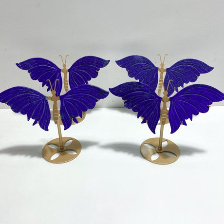 4 Pairs Lapis Lazuli Butterfly Wing Carving With Stand - Wholesale Crystals