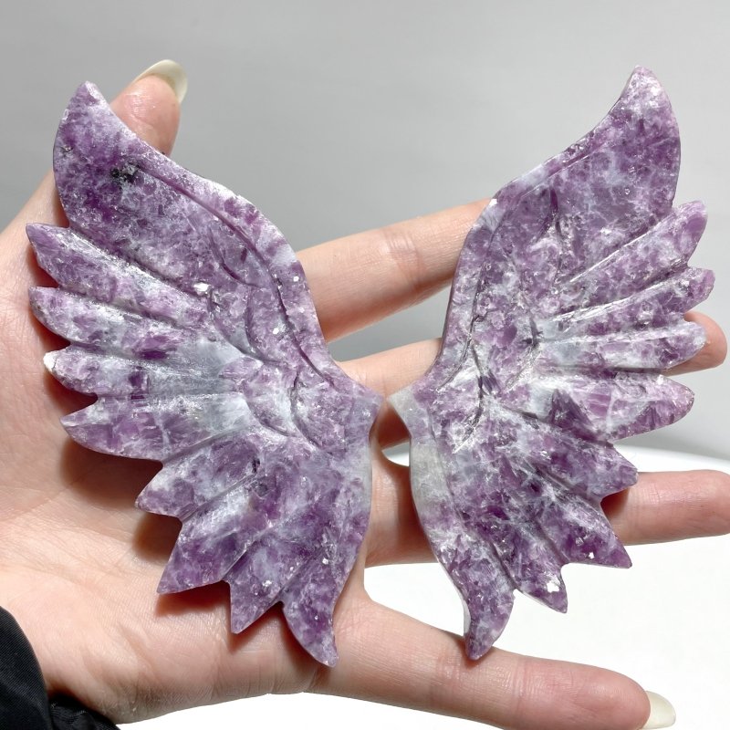 4 Pairs Lepidolite Angel Wing Carving With Stand - Wholesale Crystals