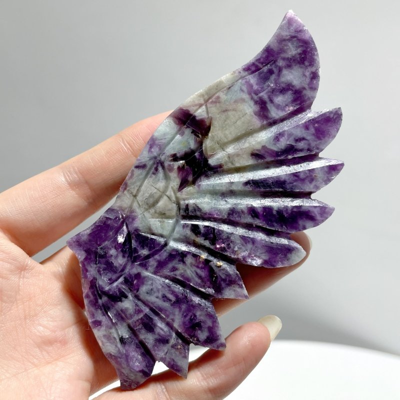 4 Pairs Lepidolite Angel Wing Carving With Stand - Wholesale Crystals