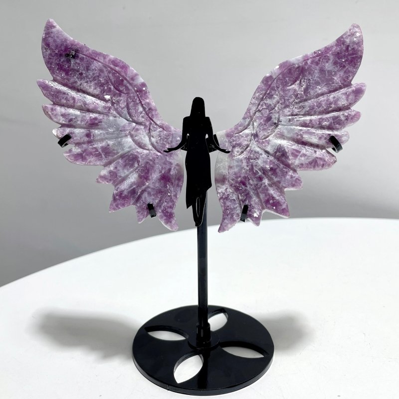 4 Pairs Lepidolite Angel Wing Carving With Stand - Wholesale Crystals