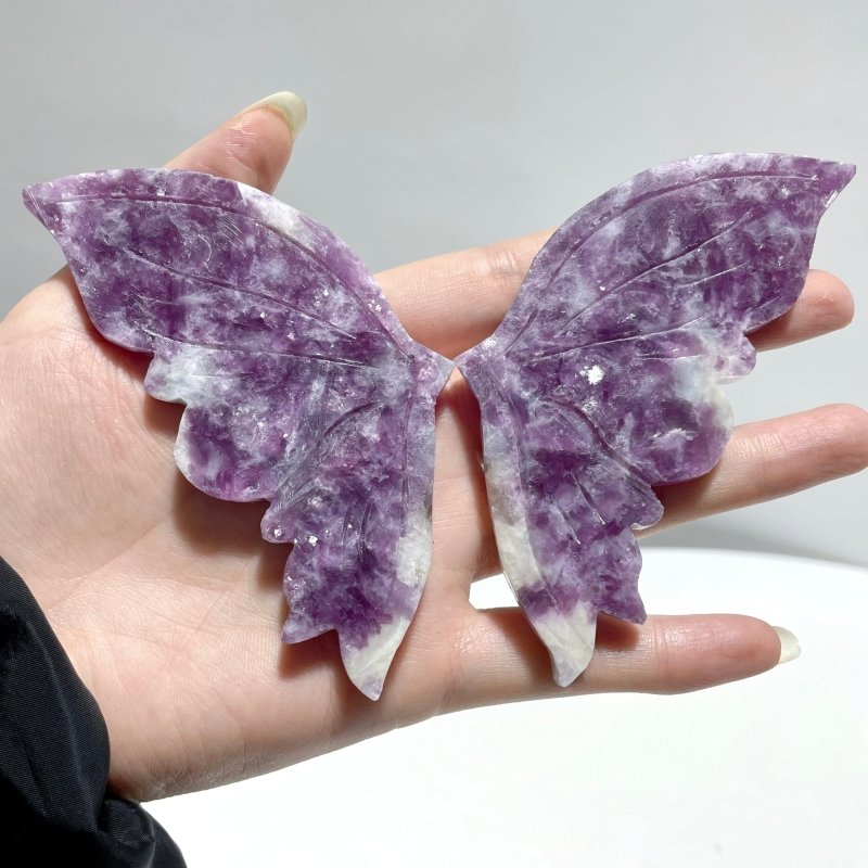 4 Pairs Lepidolite Butterfly Wing Carving With Stand - Wholesale Crystals